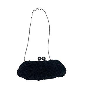 Cache Black Satin Chain Strap Clutche